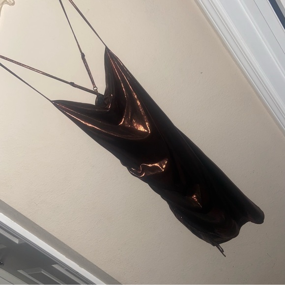 Like New Brown Metallic Cowl Neck Draped Bodycon Dress XS - Picture 3 of 4